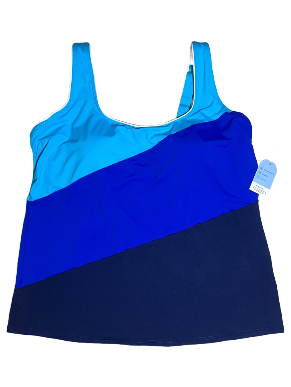 LANDS END Tankini Top, Colorblock Navy/Turquoise/Electric Blue 528140, Size 16